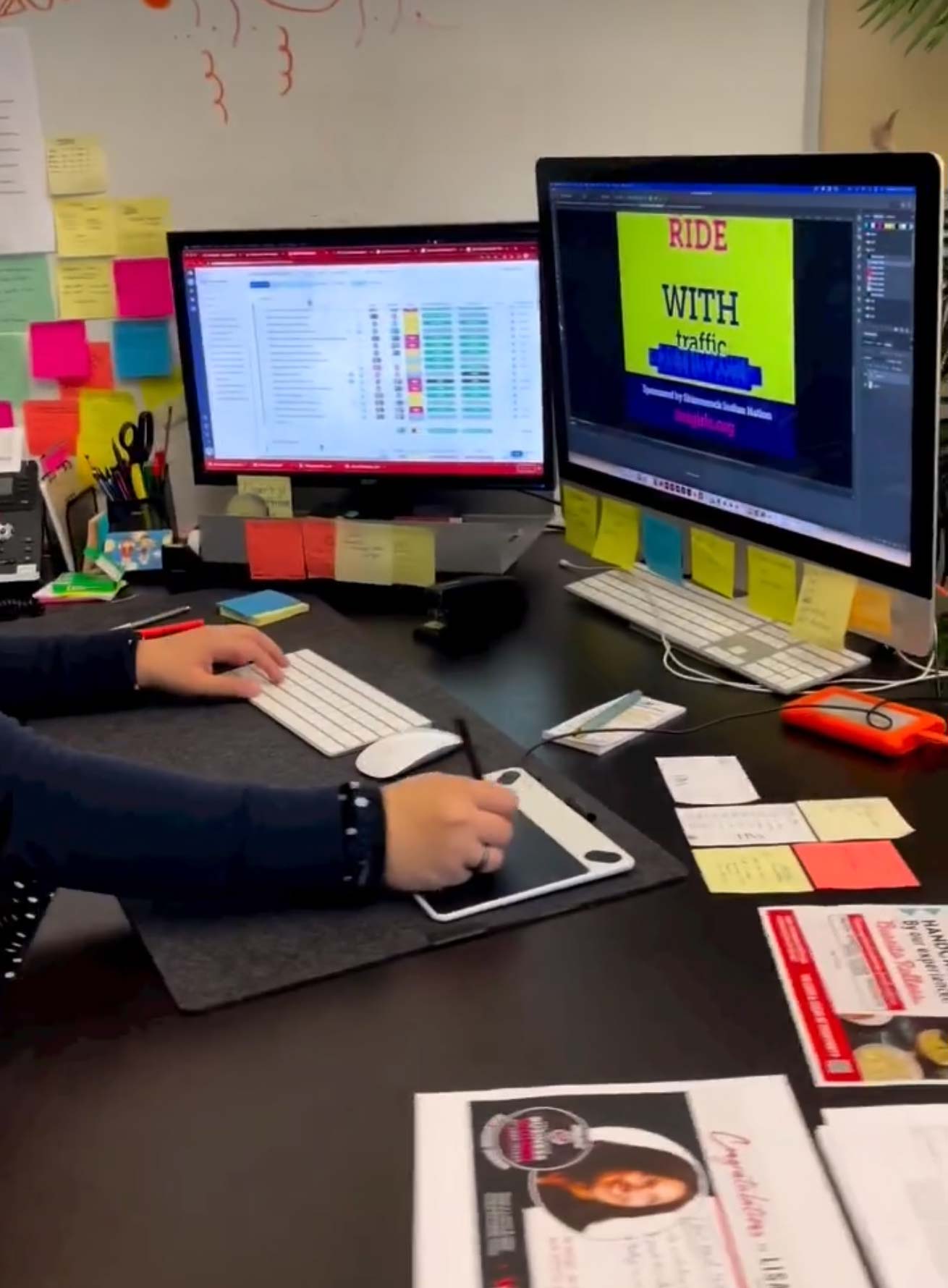 behind the scene at desk